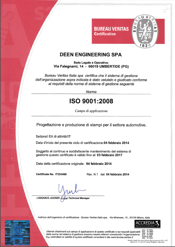 Certificato qualità Deen